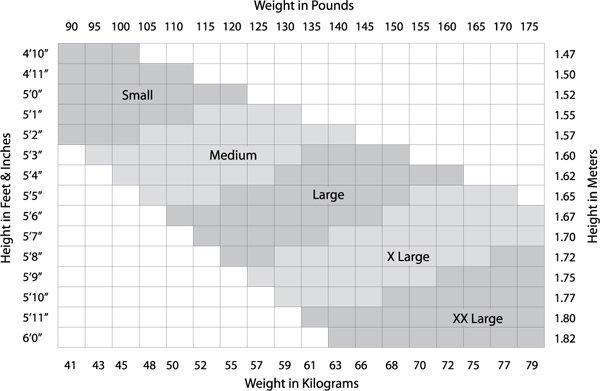 women's shimmer ultra fit chart